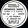 Authorised Riddim - Split Personality / Navigators Path (Certificate 18 CERT1806, 1994, vinyl 12'')
